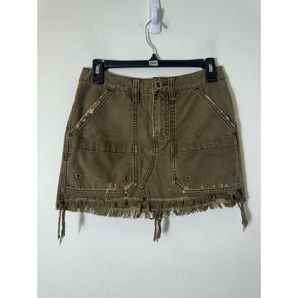 Free People Dresses & Skirts - Free People Army Green Distressed  Denim Mini Skirt Sz 24